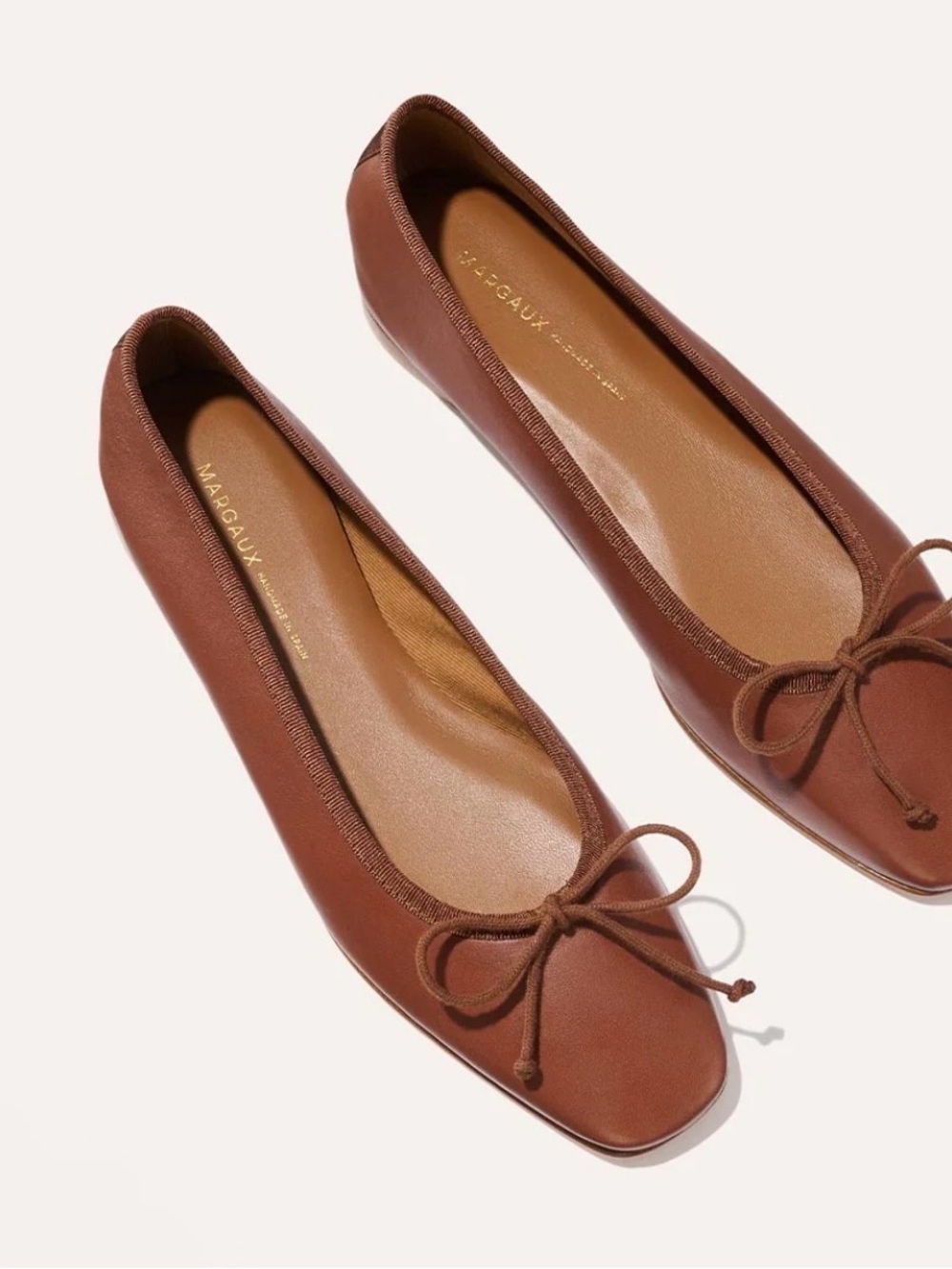 Margaux Brown used square toe Leather Ballet Flats - Fonteyn 37-1/2 W bow front